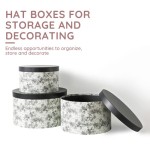 Soul & Lane Floral Pattern Round Hat Box (with lid) - 3-piece set: Nestable cardboard hat box, large black printed hat box, round decorative souvenir box